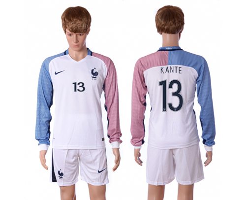 France #13 Kante Away Long Sleeves Soccer Country Jersey